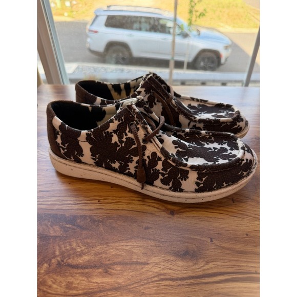 Justin Boots Other - Justin Cactus Print Canvas Loafers Men's 10M Brown White Western Shoes